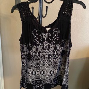 Bila brand, black with white print and sequins, good condition, size small